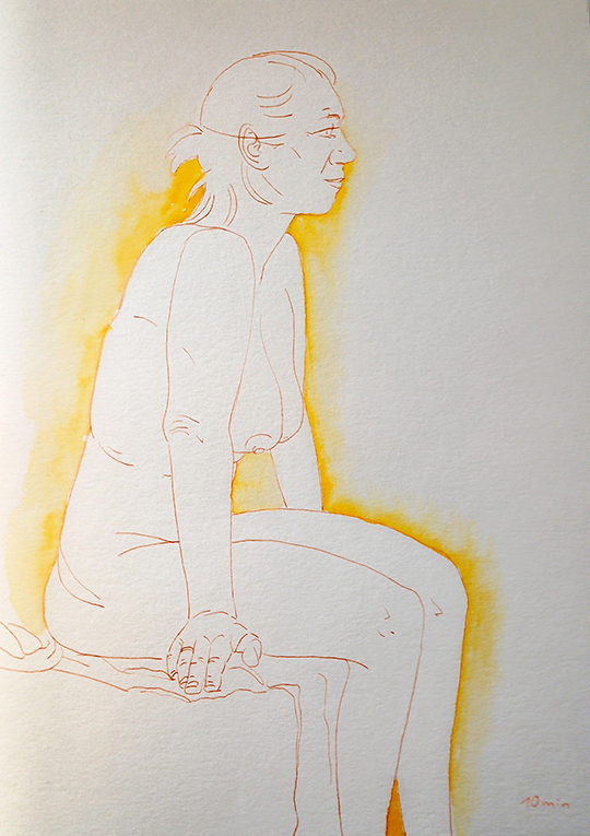 crude drawing of a sitting woman